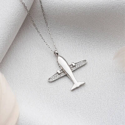 Vaoov 925 Ayar Gümüş Rodyum Kaplama Uçak Kolye - 5