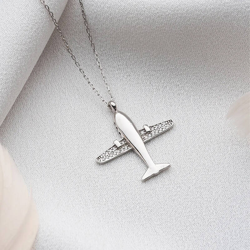 Vaoov 925 Ayar Gümüş Rodyum Kaplama Uçak Kolye - 5