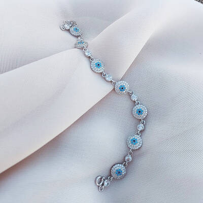 Vaoov 925 Ayar Gümüş Rodyumlu Çoklu Nazar Bileklik - 2