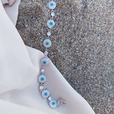 Vaoov 925 Ayar Gümüş Rodyumlu Çoklu Nazar Bileklik - 4