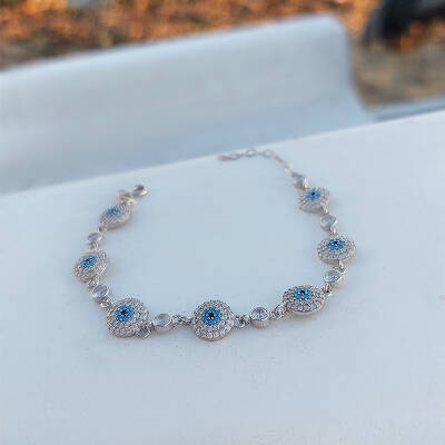 Vaoov 925 Ayar Gümüş Rodyumlu Çoklu Nazar Bileklik - 5