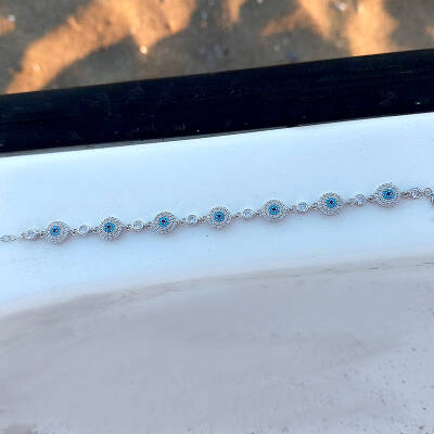 Vaoov 925 Ayar Gümüş Rodyumlu Çoklu Nazar Bileklik - 8