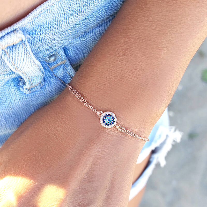 Vaoov 925 Ayar Gümüş Rose Nazar Bileklik  - 2