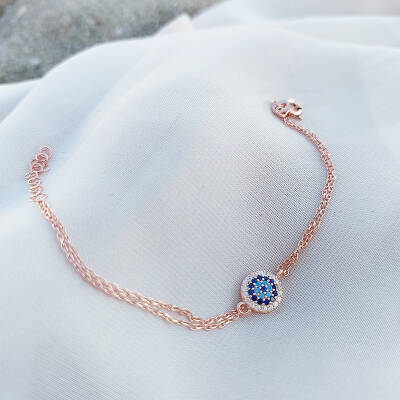 Vaoov 925 Ayar Gümüş Rose Nazar Bileklik  - 5