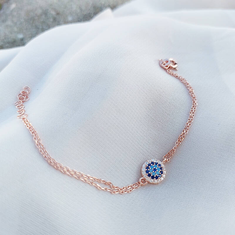 Vaoov 925 Ayar Gümüş Rose Nazar Bileklik  - 5