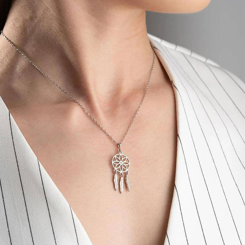 Vaoov 925 Ayar Gümüş Rüya Kapanı Kolye - 5