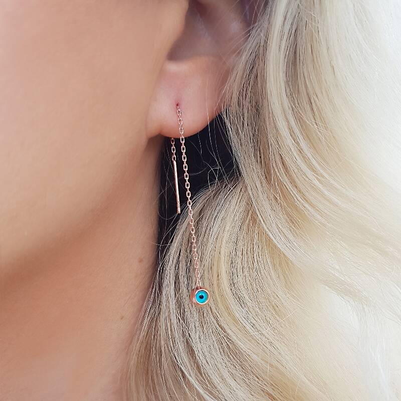 Vaoov 925 Ayar Gümüş Sallantılı Nazar Küpe - 1