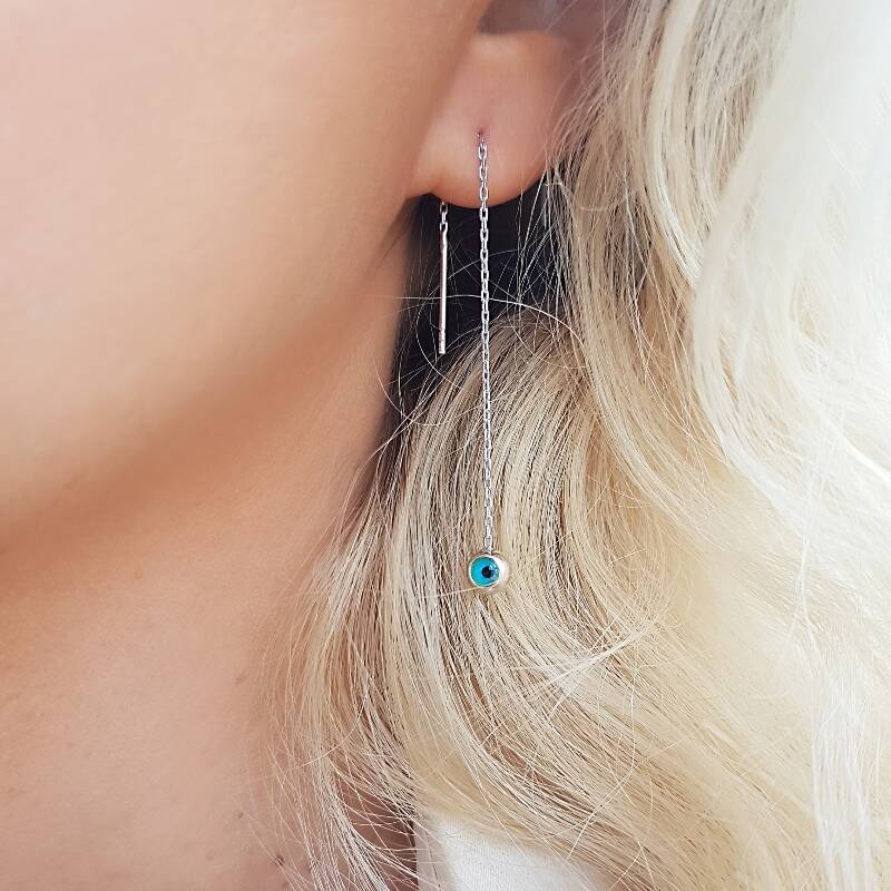 Vaoov 925 Ayar Gümüş Sallantılı Nazar Küpe - 1