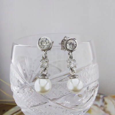 Vaoov 925 Ayar Gümüş Sallantılı Taşlı İnci Küpe - 2