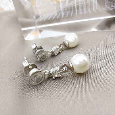 Vaoov 925 Ayar Gümüş Sallantılı Taşlı İnci Küpe - 5