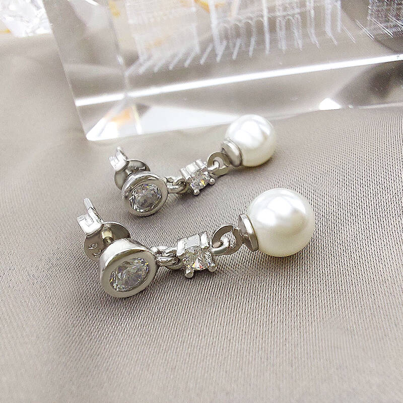 Vaoov 925 Ayar Gümüş Sallantılı Taşlı İnci Küpe - 5