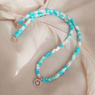 Vaoov 925 Ayar Gümüş Sedef Taşlı Yıldız Kolye - 2