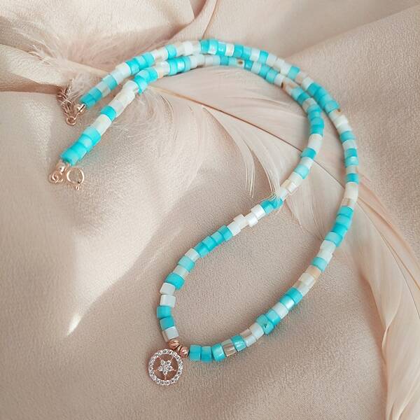 Vaoov 925 Ayar Gümüş Sedef Taşlı Yıldız Kolye - 2