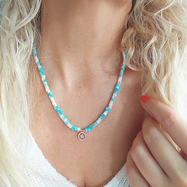 Vaoov 925 Ayar Gümüş Sedef Taşlı Yıldız Kolye - 3