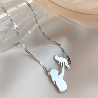 Vaoov 925 Ayar Gümüş Singapur Zincirli Anne Bebek Kolyesi - 2