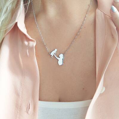 Vaoov 925 Ayar Gümüş Singapur Zincirli Anne Bebek Kolyesi - 3