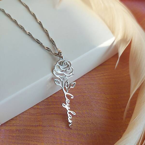 Vaoov 925 Ayar Gümüş Singapur Zincirli İsimli Gül Kolye - 1