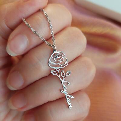 Vaoov 925 Ayar Gümüş Singapur Zincirli İsimli Gül Kolye - 2