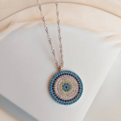 Vaoov 925 Ayar Gümüş Singapur Zincirli Nazar Kolye - 2