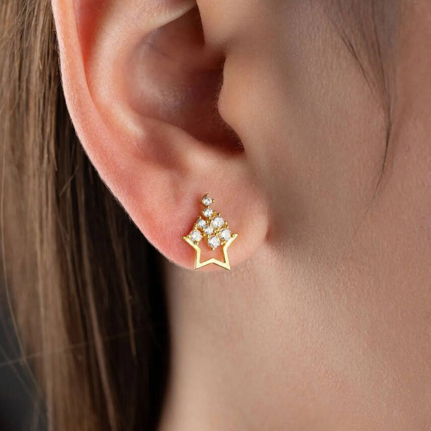 Vaoov 925 Ayar Gümüş Süzülen Taşlı Yıldız Küpe - 2