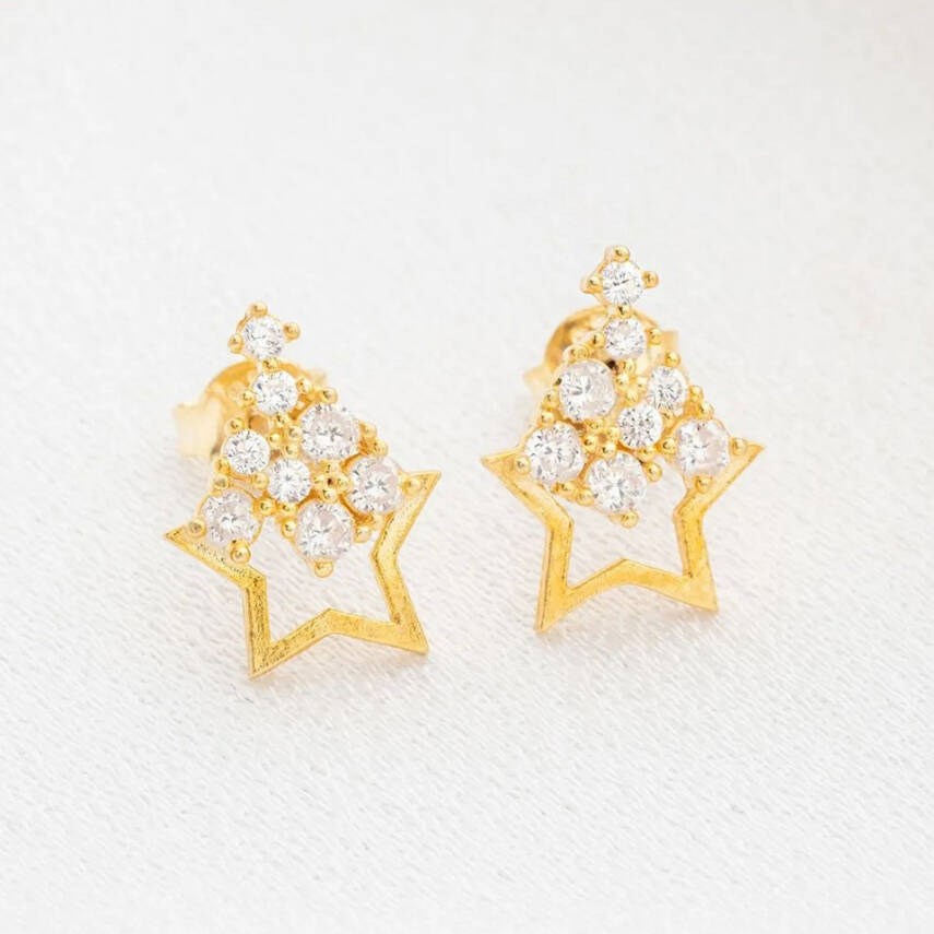 Vaoov 925 Ayar Gümüş Süzülen Taşlı Yıldız Küpe - 3