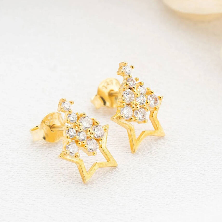 Vaoov 925 Ayar Gümüş Süzülen Taşlı Yıldız Küpe - 4