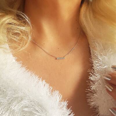 Vaoov 925 Ayar Gümüş Taşlı Çubuk Kolye - 1