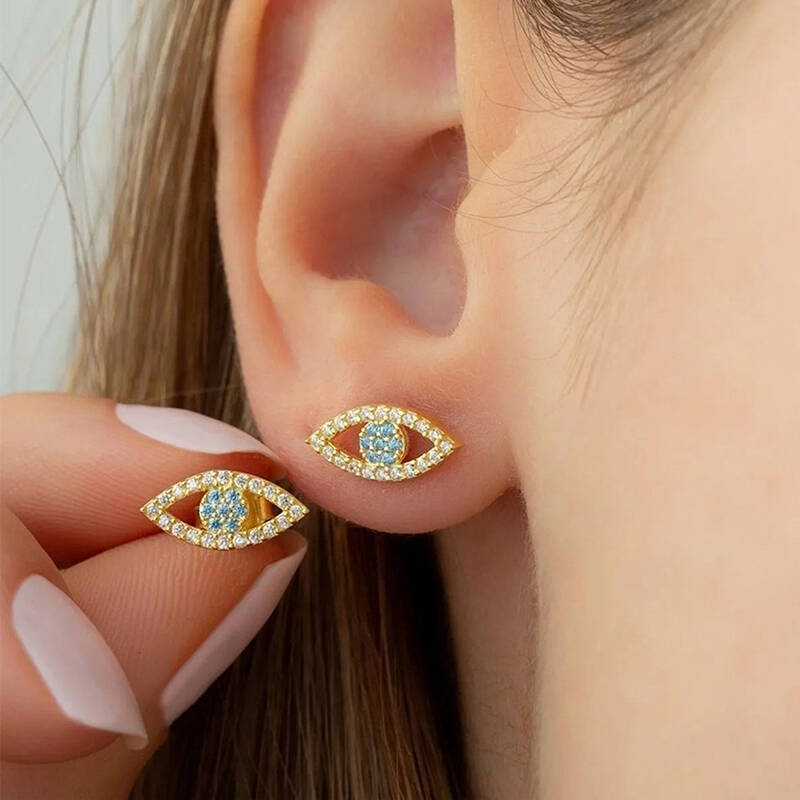 Vaoov 925 Ayar Gümüş Taşlı Göz Küpe - 1