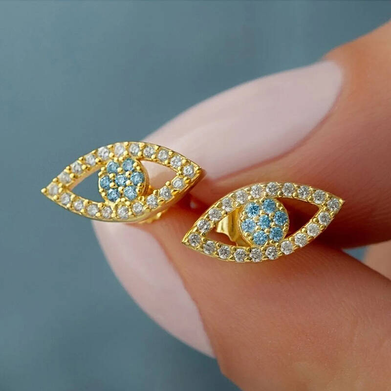 Vaoov 925 Ayar Gümüş Taşlı Göz Küpe - 2