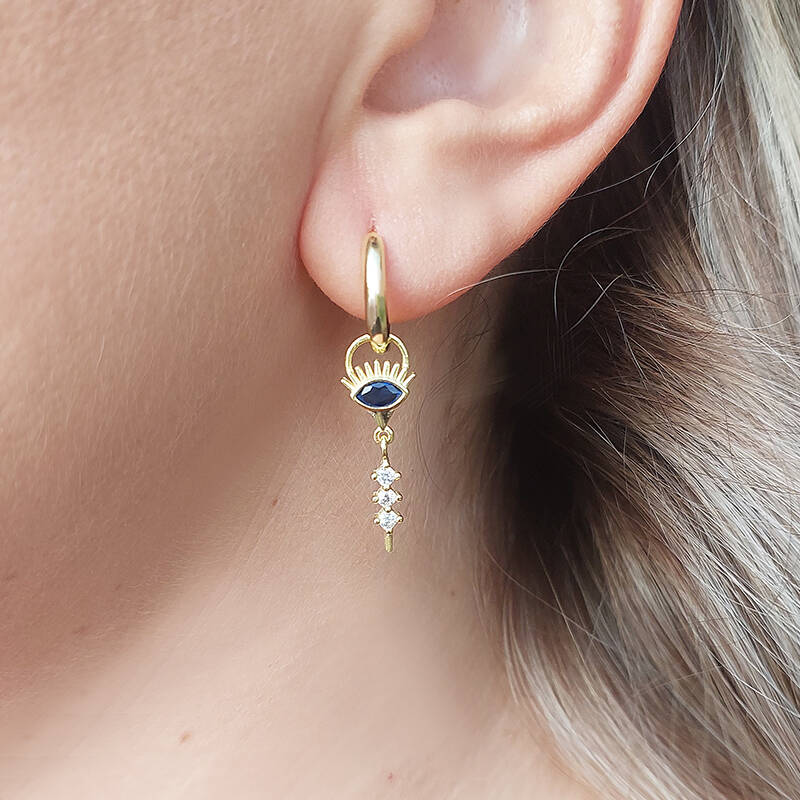 Vaoov 925 Ayar Gümüş Taşlı Göz Nazar Küpe - 1