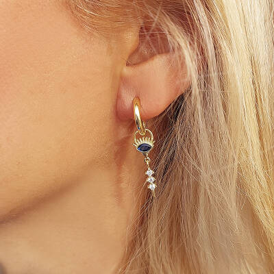 Vaoov 925 Ayar Gümüş Taşlı Göz Nazar Küpe - 2