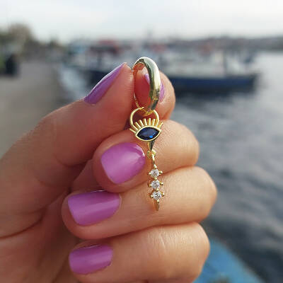 Vaoov 925 Ayar Gümüş Taşlı Göz Nazar Küpe - 3