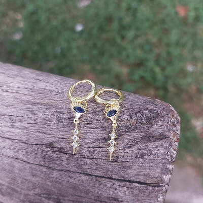 Vaoov 925 Ayar Gümüş Taşlı Göz Nazar Küpe - 4