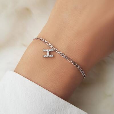 Vaoov 925 Ayar Gümüş Taşlı Harf Bileklik - 1