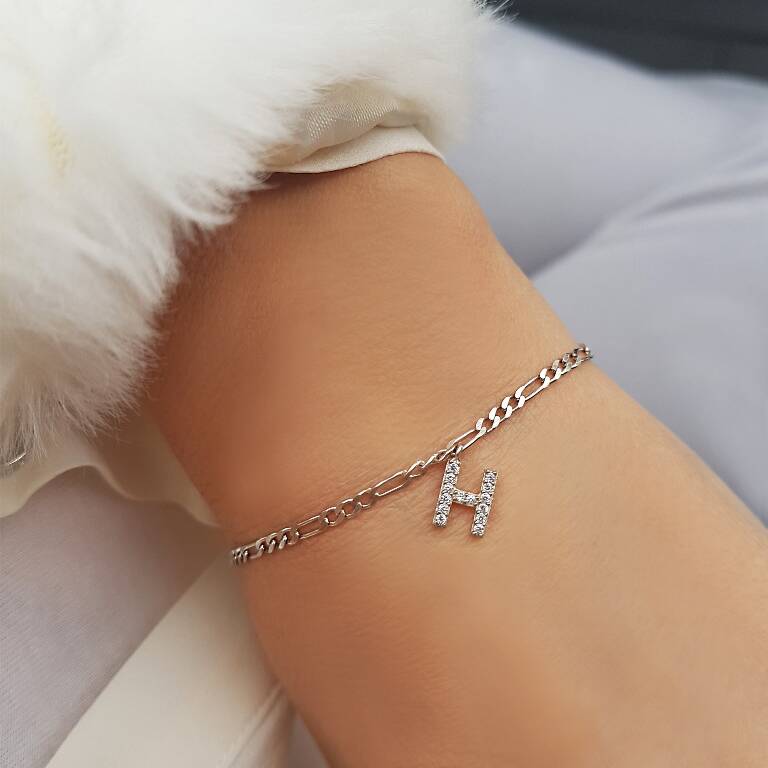 Vaoov 925 Ayar Gümüş Taşlı Harf Bileklik - 3