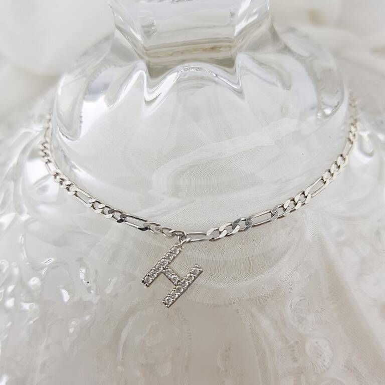 Vaoov 925 Ayar Gümüş Taşlı Harf Bileklik - 4