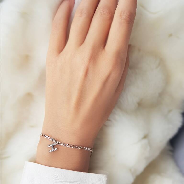 Vaoov 925 Ayar Gümüş Taşlı Harf Bileklik - 5