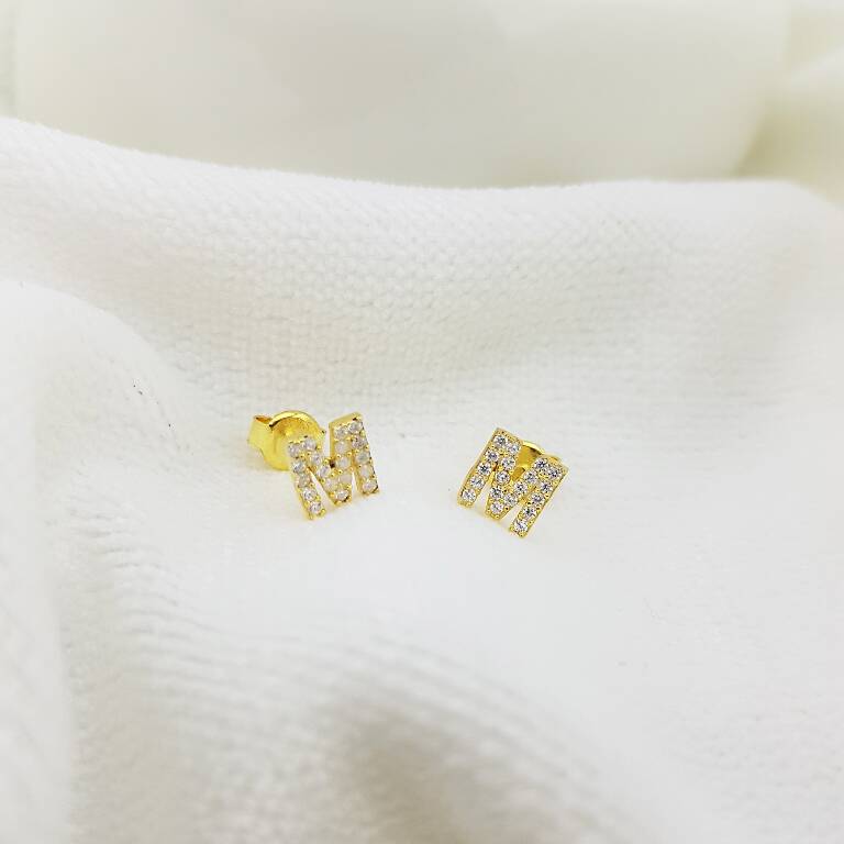 Vaoov 925 Ayar Gümüş Taşlı Harf Küpe  - 1