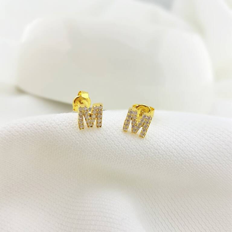 Vaoov 925 Ayar Gümüş Taşlı Harf Küpe  - 2