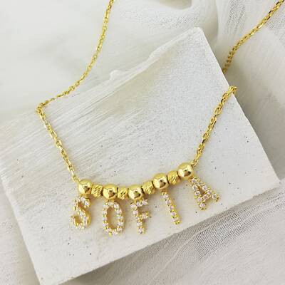 Vaoov 925 Ayar Gümüş Taşlı İsim Kolye - 1