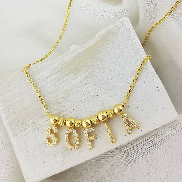 Vaoov 925 Ayar Gümüş Taşlı İsim Kolye - 1