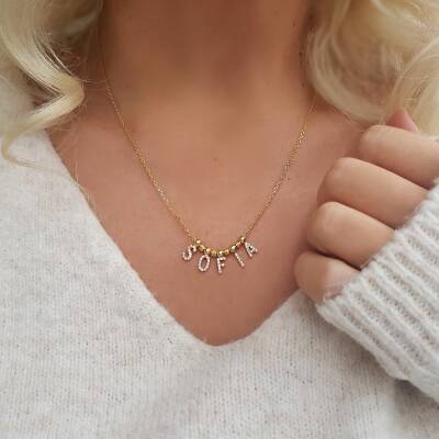 Vaoov 925 Ayar Gümüş Taşlı İsim Kolye - 2