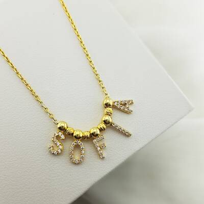 Vaoov 925 Ayar Gümüş Taşlı İsim Kolye - 3