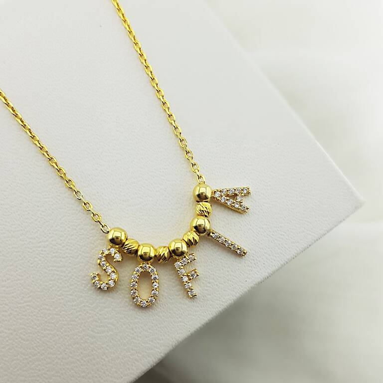 Vaoov 925 Ayar Gümüş Taşlı İsim Kolye - 3