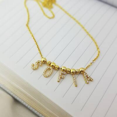 Vaoov 925 Ayar Gümüş Taşlı İsim Kolye - 4