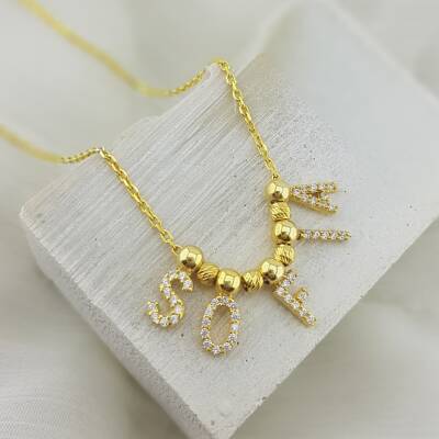 Vaoov 925 Ayar Gümüş Taşlı İsim Kolye - 5