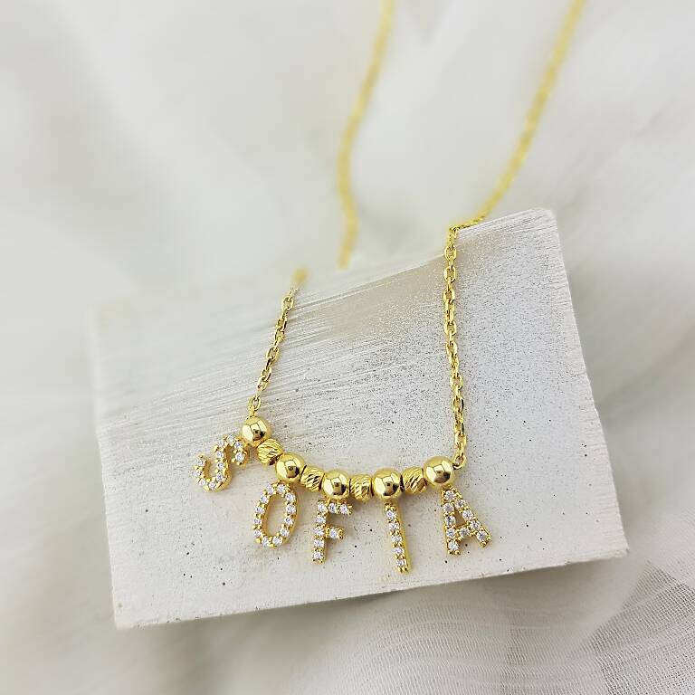 Vaoov 925 Ayar Gümüş Taşlı İsim Kolye - 6