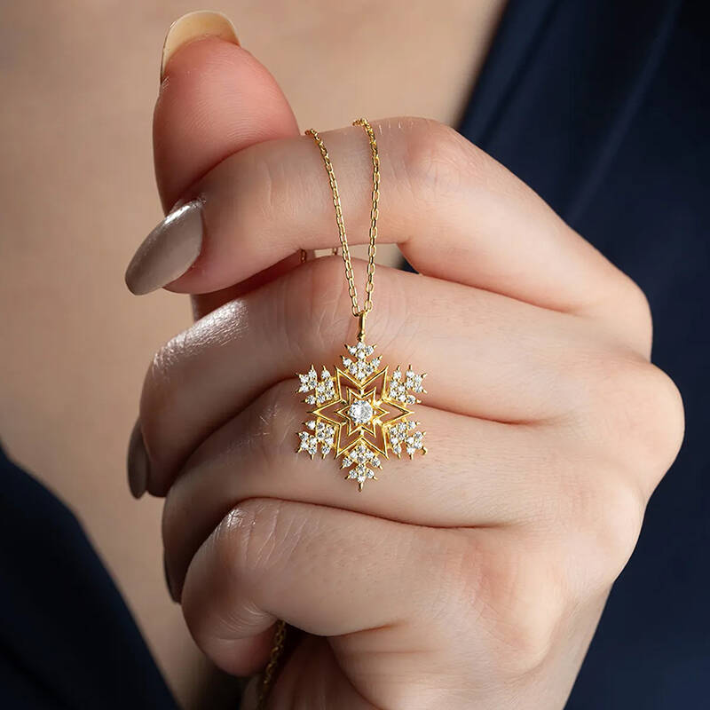 Vaoov 925 Ayar Gümüş Taşlı Kar Tanesi Hediye Kolye - 1