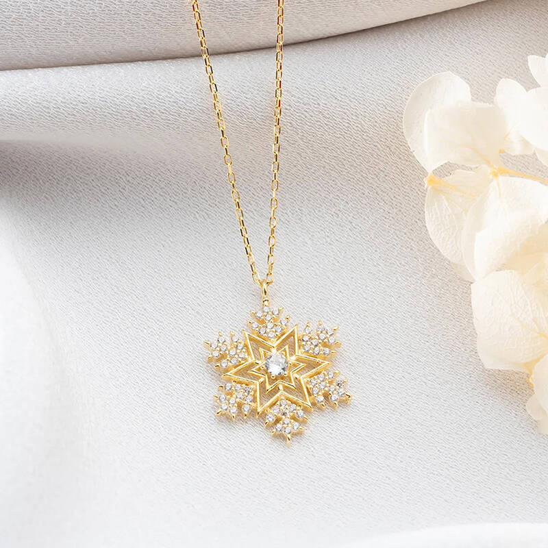 Vaoov 925 Ayar Gümüş Taşlı Kar Tanesi Hediye Kolye - 2