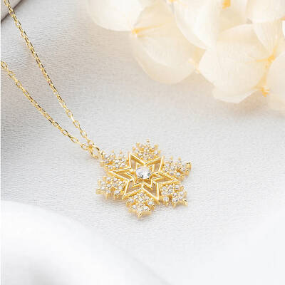 Vaoov 925 Ayar Gümüş Taşlı Kar Tanesi Hediye Kolye - 4